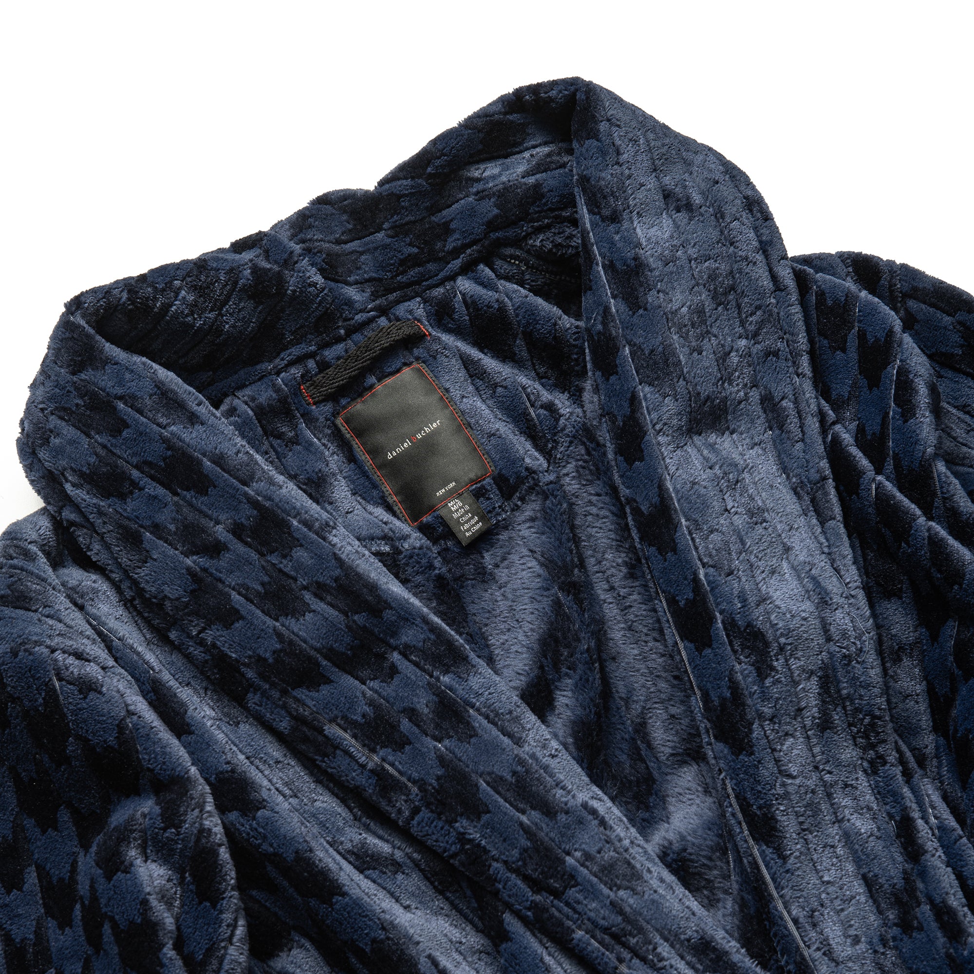 Plush Striped Houndstooth Robe in Navy